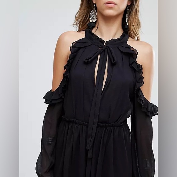 FREE PEOPLE YOU AND I FRILL MINI DRESS Sz 12 - Picture 2 of 10